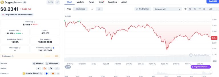 DOGE slips to $0.234 after 6-month high