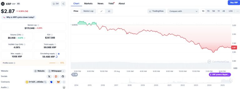 XRP price stalls under $3.00 as investor activity slows
