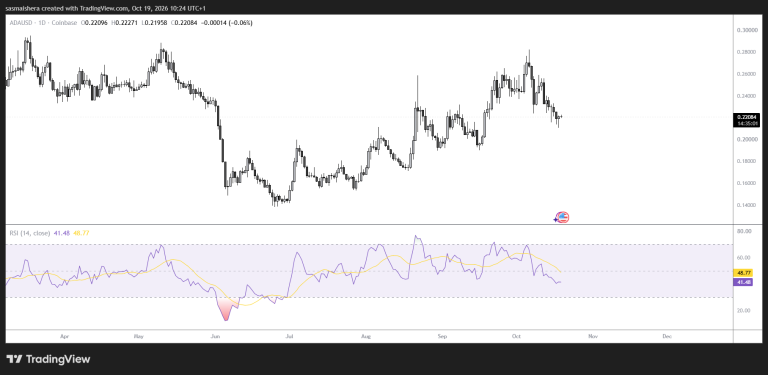 Cardano holds above $0.22 as falling OI signals risk of further losses